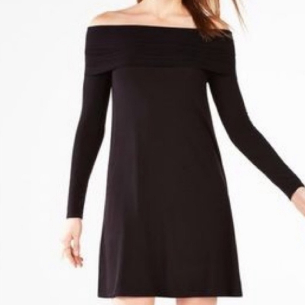 BCBGMaxazria Abril Off-The-Shoulder Black Dress, Size M ~ NWT